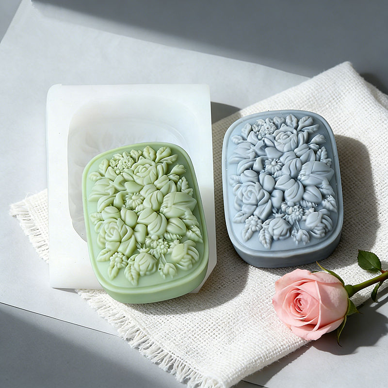 Soap Making At Home - Square Floral Silicone Soap Mold with